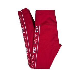 Zyia Womens Red Logo Striped High Rise Light N Tight Leggings Size 2